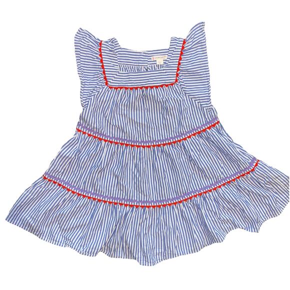 Crewcuts J. Crew Girls 4 Dress Ruffle Sleeve Striped Ric Rac Tiered EUC - Picture 1 of 7